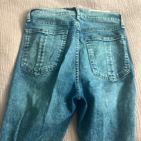 Blue denim rag and bone skinny jeans. Looser fit. Frayed boot cut. Size 26. - Picture 4 of 4